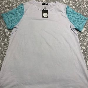 Ampersand Ave. White with Lace Sleeves T-Shirt